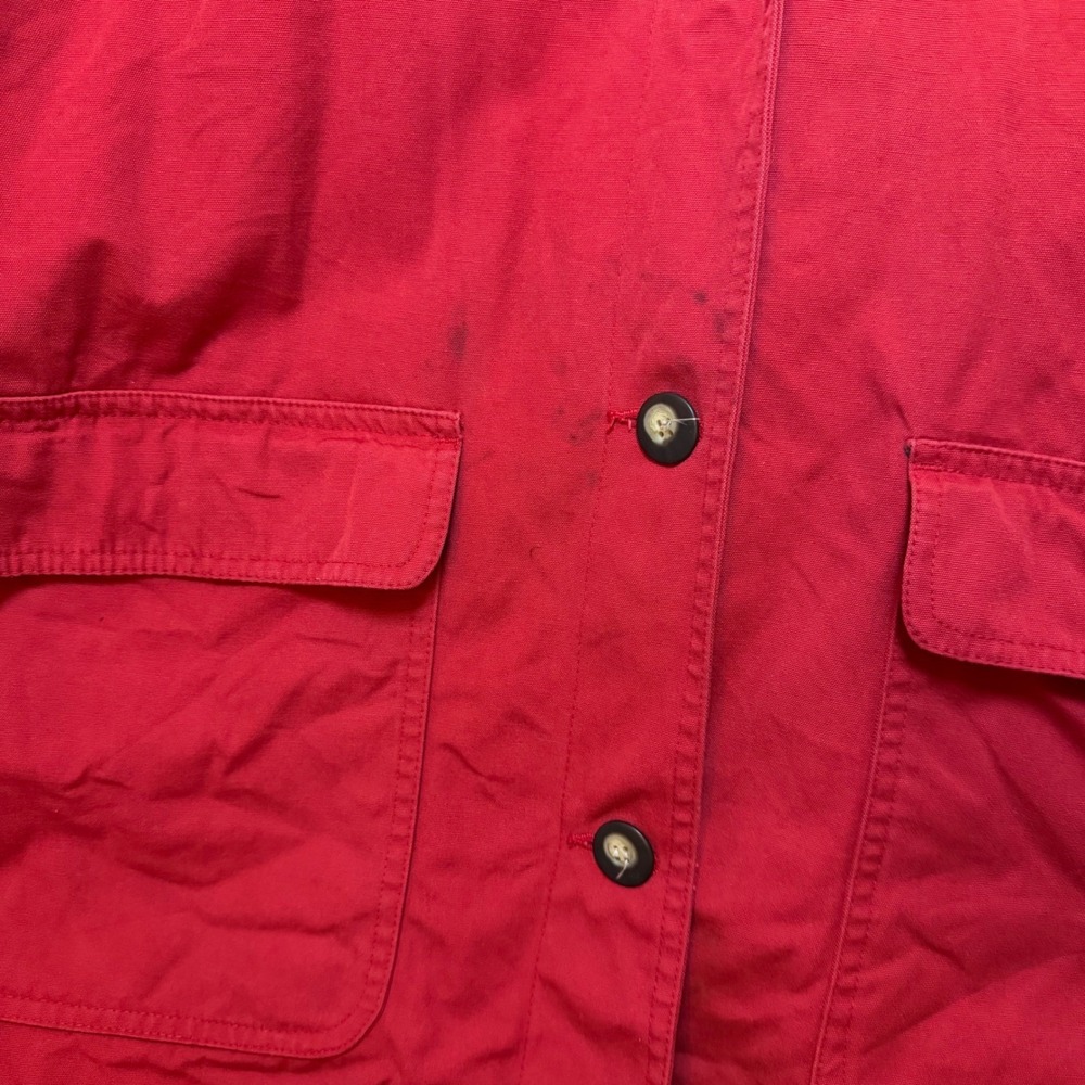 VTG Talbots 100% Cotton 90s Chore Coat Barn Jacket Outdoors Red Leather SZ XL - Picture 2 of 7